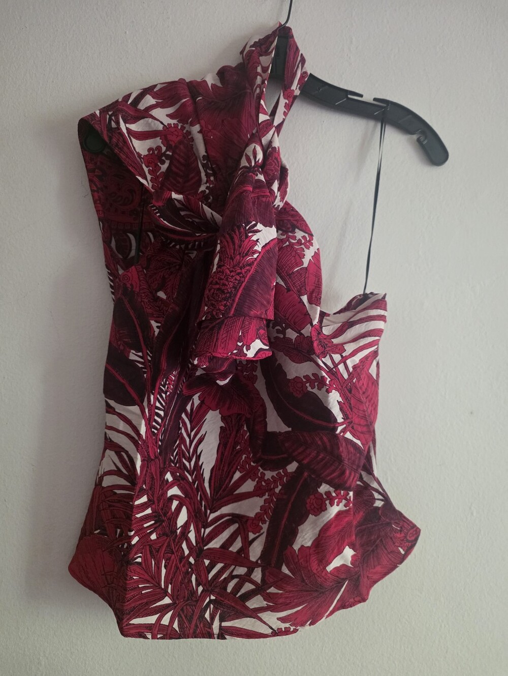 H&M Strap-detail One-shoulder Top Floral Red Paysley Bnwt - Picture 12 of 16